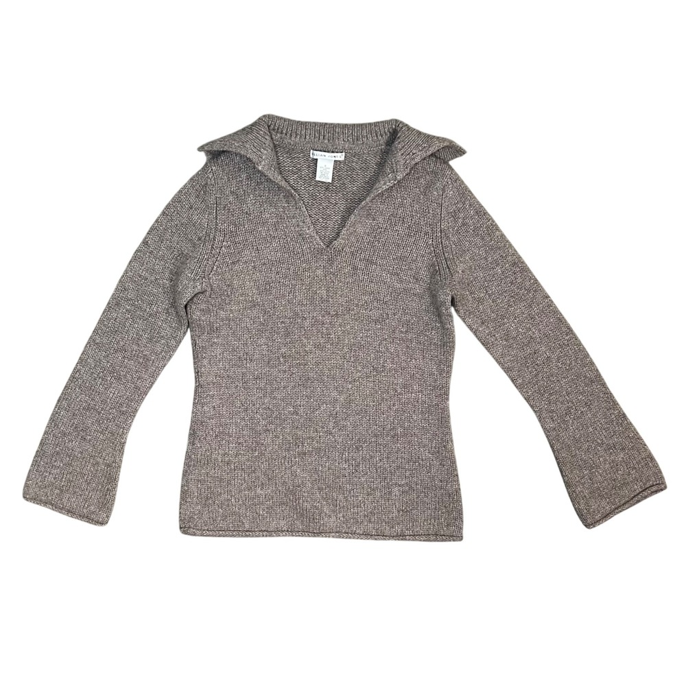 Jillian Jones Women's Brown Lambswool Blend Collared V Neck Sweater Size S‎